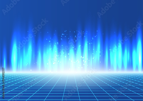 Abstract Blue Neon Grid Background Futuristic Digital Art, Sci-Fi, Cyberpunk, Glowing Energy, Technology Illustration