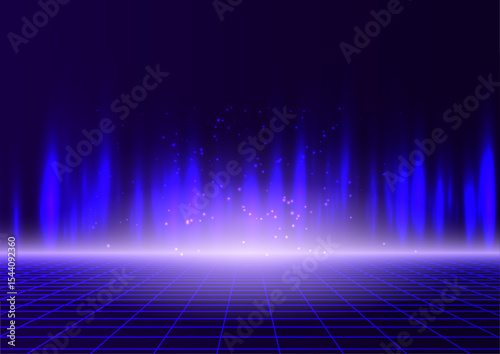 Abstract Futuristic Cyberpunk Background Glowing Grid, Neon Lights, and Digital Particles
