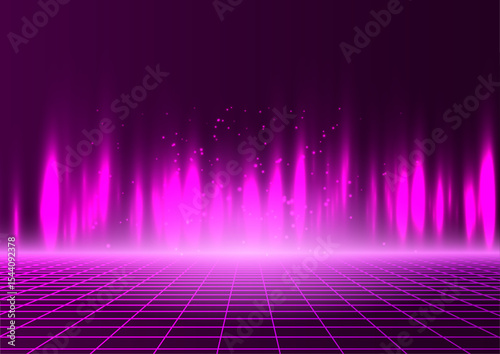Retro Futuristic Synthwave Background Purple Grid and Neon Lights