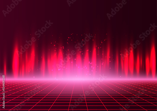 Retro Futuristic Red Grid Background 80s Synthwave Style Digital Art
