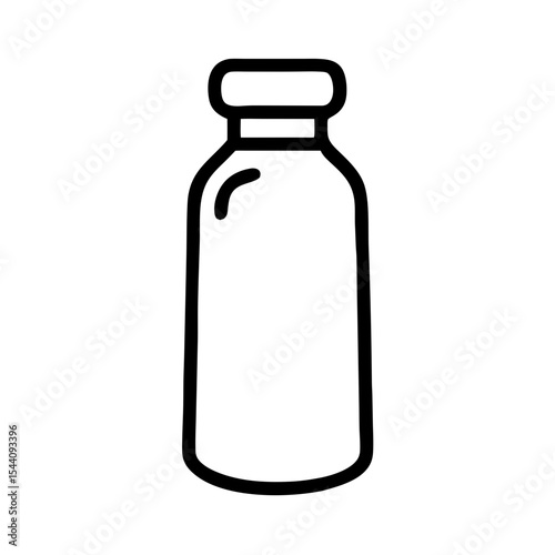 Glass medical vial with a wide neck in simple outline design, icon, vector  