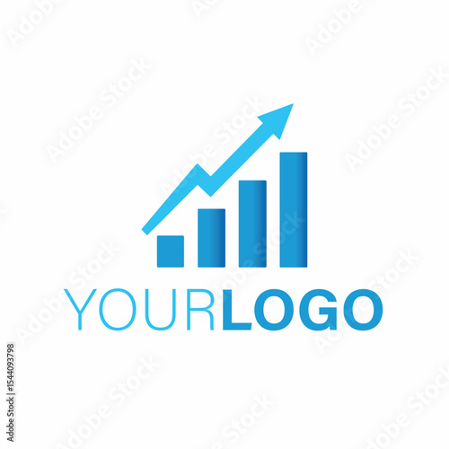 Blue upward trending bar graph with arrow isolated on white background