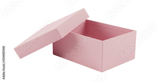 Open pink gift box with detached lid isolated on white background – perfect for packaging mockups, celebrations, product presentations, birthday surprises, or romantic occasions

