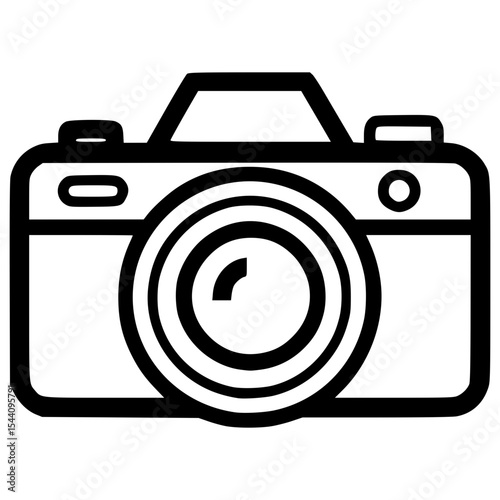Modern camera illustration in simple black and white vector style