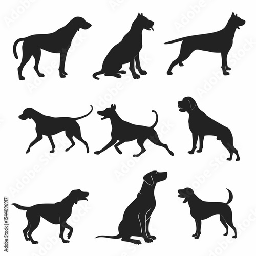 Dog Silhouettes Collection on White Background