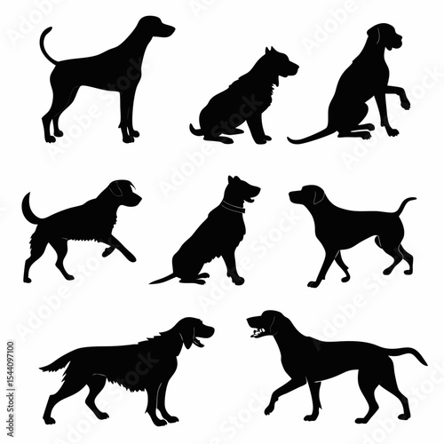 Dog Silhouettes Collection on White Background