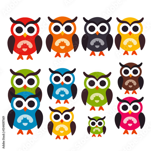 Wallpaper Mural Colorful Cartoon Owls Illustration - Cute Owl Clipart Set for Kids - Bright and Cheerful Owl Designs - Vector Graphics of Owls in Various Colors- Owl Character Art Torontodigital.ca