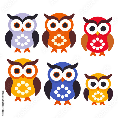 Colorful Cartoon Owls Illustration-Cute Owl Clipart for Kids-Owl Themed Designs-Educational Resources-Owl Decoration-Artistic Owl Graphics-Owl Vector for Design