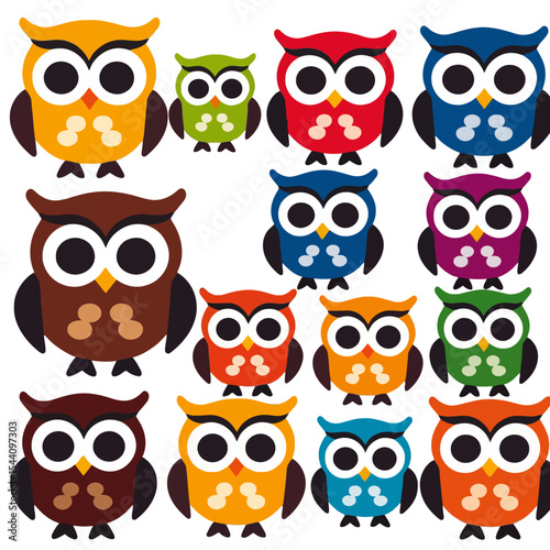 Wallpaper Mural Colorful Owl Illustration-Cute Cartoon Owls in Various Colors-Kids Room Decor-Nursery Art-Owl Pattern Design-Whimsical Owl Clipart-Festive Owl Collection Torontodigital.ca