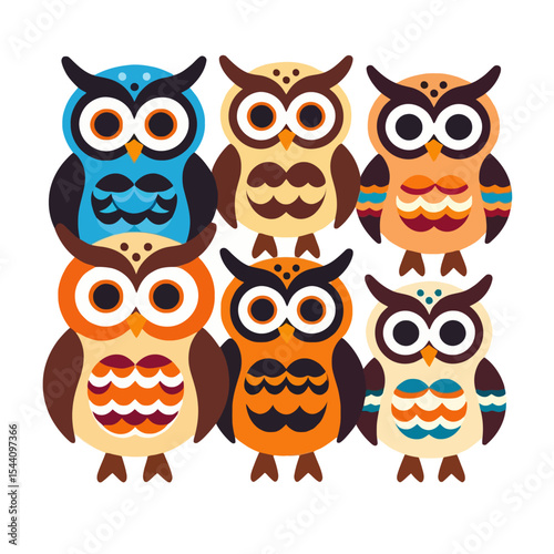 Wallpaper Mural Colorful Owls Illustration-Cute Owl Vector Art-Fun Owl Cartoon Graphic-Kids Room Decor-Owl Themed Design-Digital Art Print-Playful Animal Illustration Torontodigital.ca