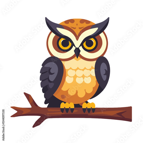 Cute Cartoon Owl Illustration-Adorable Owl Perched on a Branch-Whimsical Bird Graphic-Perfect for Kids Books and Nursery Decor-Animal Clipart-Owl Art