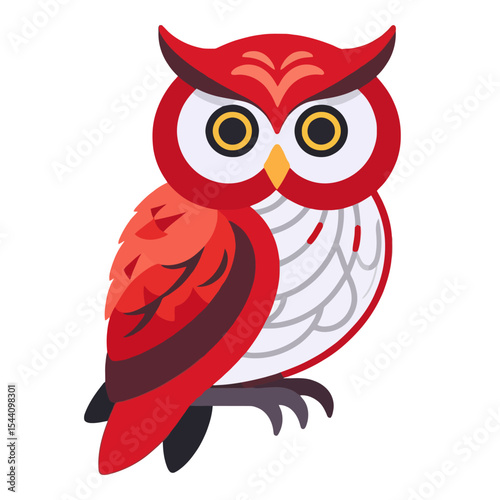 Red Owl Illustration-Cute Bird Graphic-Wildlife Art Design-Animal Lover Gift-Adorable Owl Character-Vector Illustration for Kids-Fantasy Owl Drawing