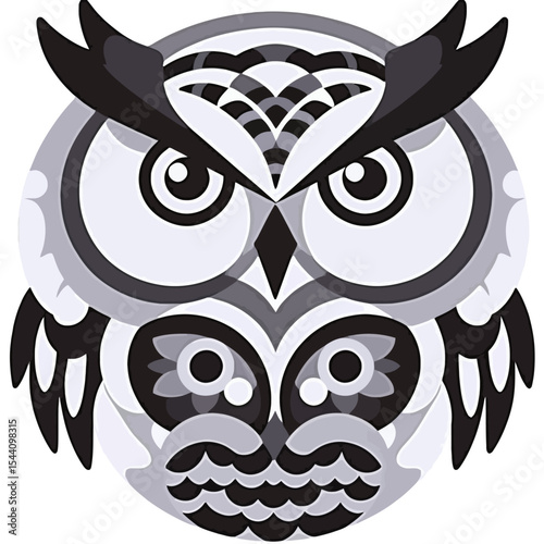 Stylish Owl Illustration-Modern Black and White Owl Design-Unique Geometric Owl Image-Owl Art for Home Decor-Animal Graphics for Print