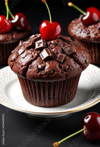 Chocolate muffin with cherry lifelike