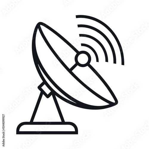 Line art vector icon of a satellite dish emitting waves. Perfect for communication, broadcasting, signal transmission, satellite technology, wireless networks, and media industries.