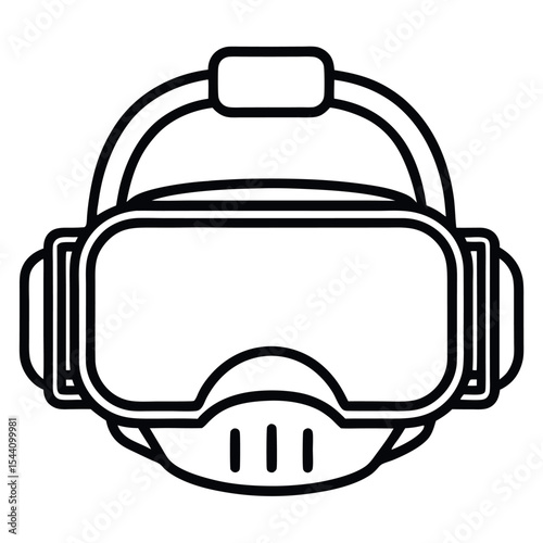 Line vector icon of a virtual reality headset outline. Perfect for VR apps, gaming interfaces, immersive tech, simulations, digital experiences, and futuristic wearable devices.