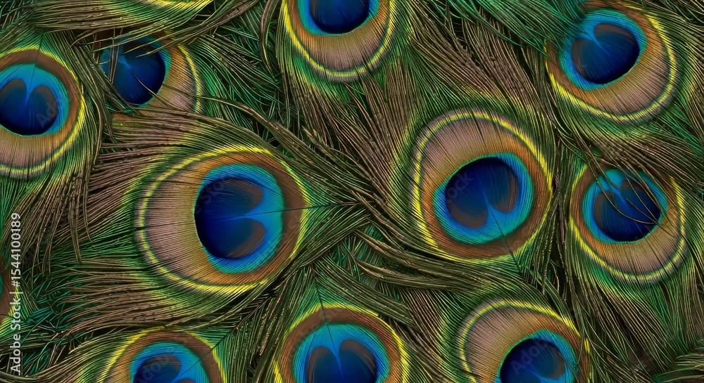 Fototapeta premium Peacock Feathers Close-up Showing Iridescent Colors and Detailed Texture