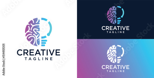 Brain Logo, combination of brain and technology freedom symbol, flat design logo template, vector illustration