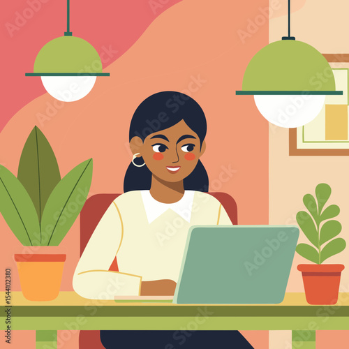 High-resolution top-down view of organized home workstation with dual monitors, smartphone and plants on white desk
