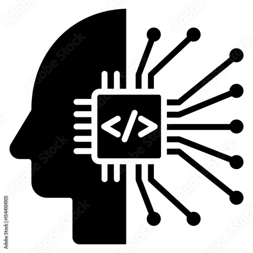Artificial Intelligence glyph icon, use for machine learning, education, technology industry, UI, UX kit, app and web development, digital or print.