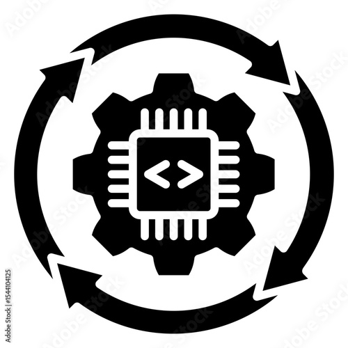 Automation glyph icon, use for machine learning, education, technology industry, UI, UX kit, app and web development, digital or print.