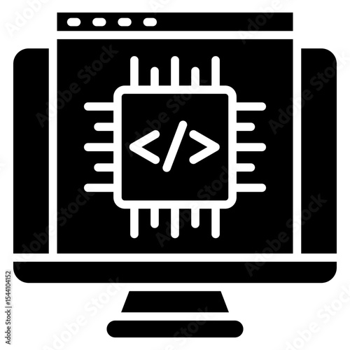 Embedding glyph icon, use for machine learning, education, technology industry, UI, UX kit, app and web development, digital or print.