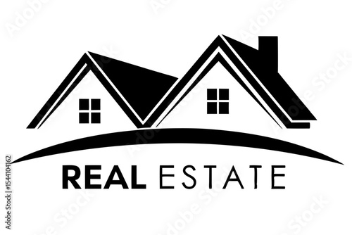 Minimalist Black and White Real Estate Logo Two Houses