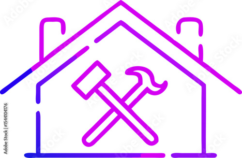 House Repair Icon Purple Blue Gradient Line Art home