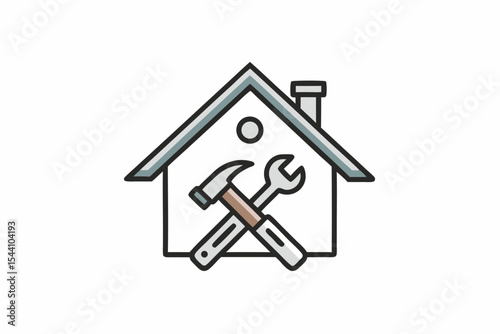 Grey House Icon Hammer Wrench Home Repair Tools vector