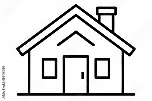 Black Outline Minimalist House Icon Two Windows Chimney