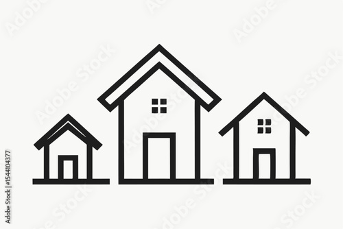 Black Line Art Graphic Three Houses Different Sizes
