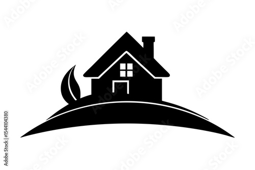 Black House Silhouette Eco Friendly Logo Green Hill
