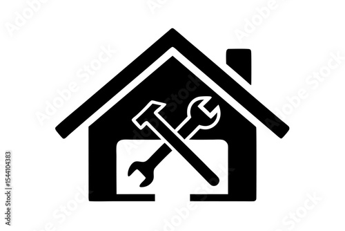 Black House Icon Hammer Wrench Home Repair Symbol maintenance