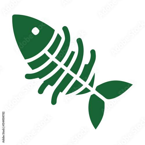 Dark Green Fish Skeleton Icon Illustration Environmental Ecology Graphic Design Element