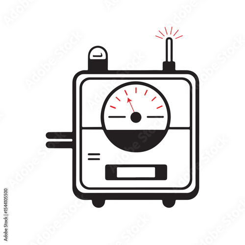 Isolated analog meter with antenna on white background