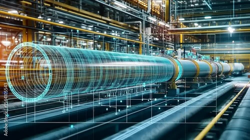 Futuristic industrial pipeline inspection with advanced digital technology system