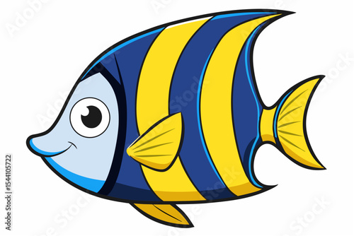 Vector illustration of a colorful tropical yellow fish swimming in blue underwater nature