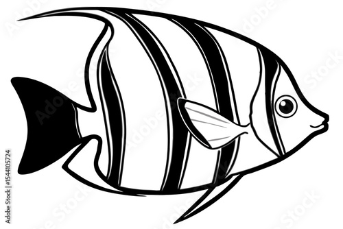 Black and white angelfish vector illustration on a dark background capturing the essence of marine life swimming underwater