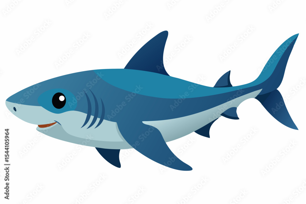 Fototapeta premium Vector illustration of a dangerous cartoon shark, an isolated predator fish swimming in the blue ocean