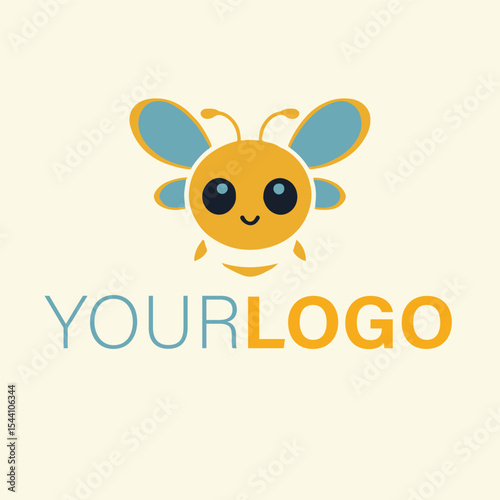 Cute cartoon bee logo design isolated on white background
