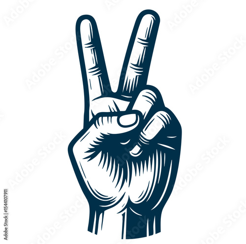 Peace Hand Sign Illustration with Detailed Shading