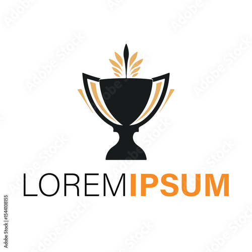 Elegant black trophy logo isolated on white background with gold accents