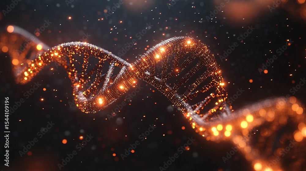 Futuristic DNA helix emerges from glowing microchip circuits, surrounded by binary code. Symbolizes biotech innovation, genetic engineering, advanced medical research, and the future of healthcare tec Futuristic DNA helix emerges from glowing microchip circuits, surrounded by binary code. Symbolizes biotech innovation, genetic engineering, advanced medical research, and the future of healthcare tec