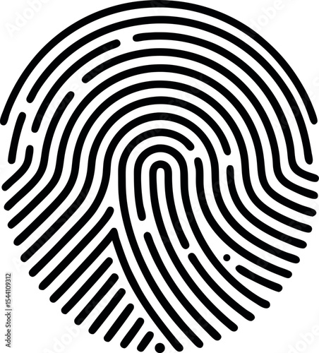 Minimal black vector icon of a fingerprint with digital scan lines. Perfect for biometric security, identity verification, access control, cybersecurity, and tech authentication designs.