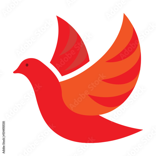 Abstract Red and Orange Dove Bird Flying Pentecost Symbol Religious Design Illustration