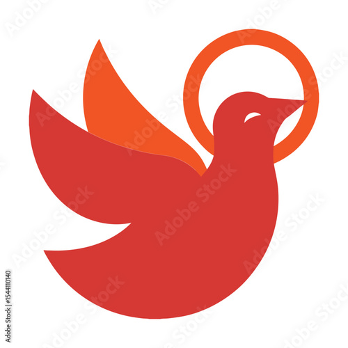 Red Dove Pentecost Symbol Orange Halo Abstract Bird Religious Icon Graphic Design
