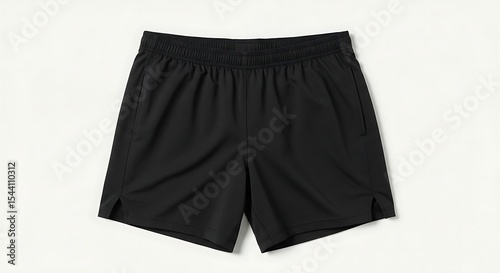Black Shorts: Capture the elegance of a meticulously crafted black pair of shorts, showcased with precision in a photorealistic composition, highlighting every seam and contour.