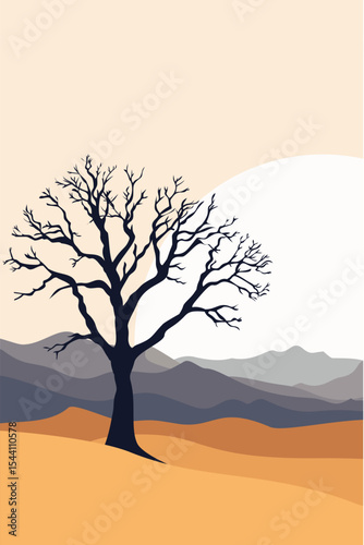 Tree, Branches, Sun, Moon, Wilderness, Desert, Road, Sunset, Emotion, Success, Business, Mind, Communication, Mountain, Road, Thoughts, Mental Health, Mindset, Artwork, Vector