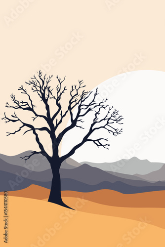 Tree, Branches, Sun, Moon, Wilderness, Desert, Road, Sunset, Emotion, Success, Business, Mind, Communication, Mountain, Road, Thoughts, Mental Health, Mindset, Artwork, Vector