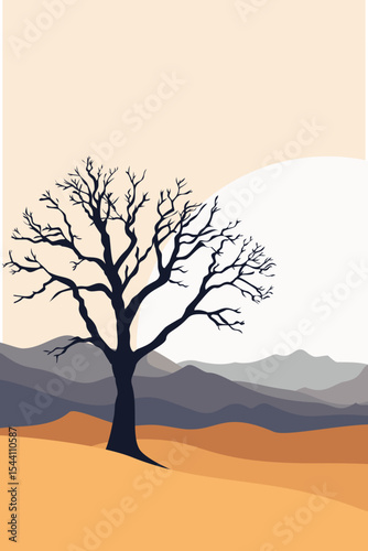 Tree, Branches, Sun, Moon, Wilderness, Desert, Road, Sunset, Emotion, Success, Business, Mind, Communication, Mountain, Road, Thoughts, Mental Health, Mindset, Artwork, Vector